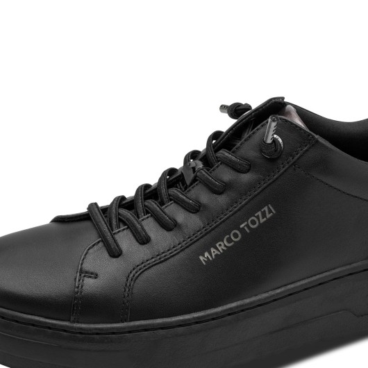 Czarny Skórzane Półbuty Sportowe Marco Tozzi – Eleganckie Sneakersy Damskie