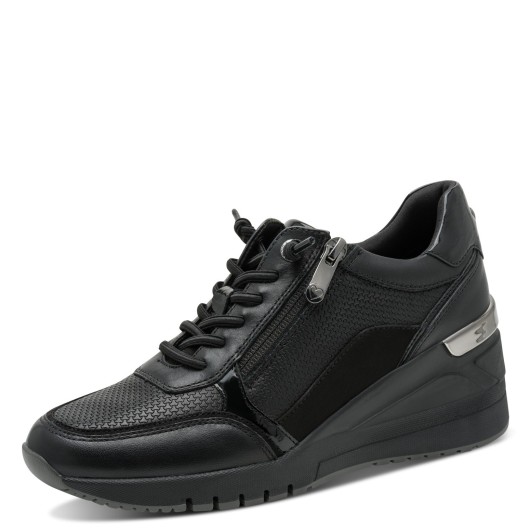 Sneakersy damskie skórzane Marco Tozzi 2-23726-47-098 czarne na koturnie