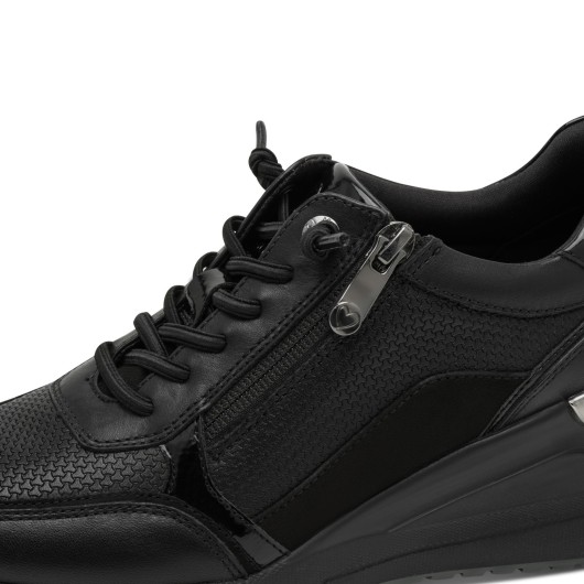 Sneakersy damskie skórzane Marco Tozzi 2-23726-47-098 czarne na koturnie