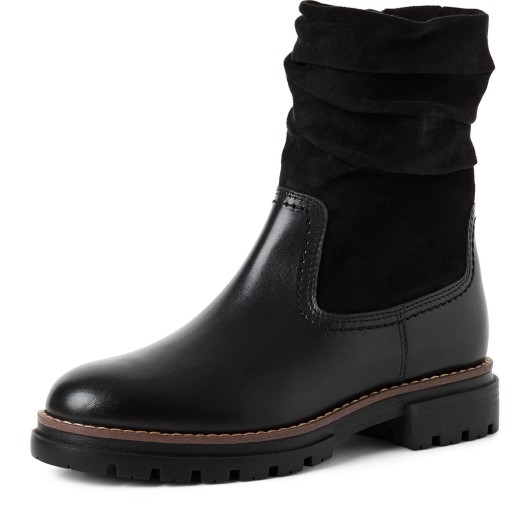 Czarne Skórzane Botki Marco Tozzi 2-26420-47 098 Black Comb