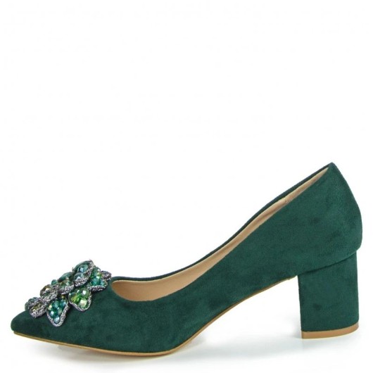 Czółenka damskie zielone Sabatina z ozdobą na cholewce