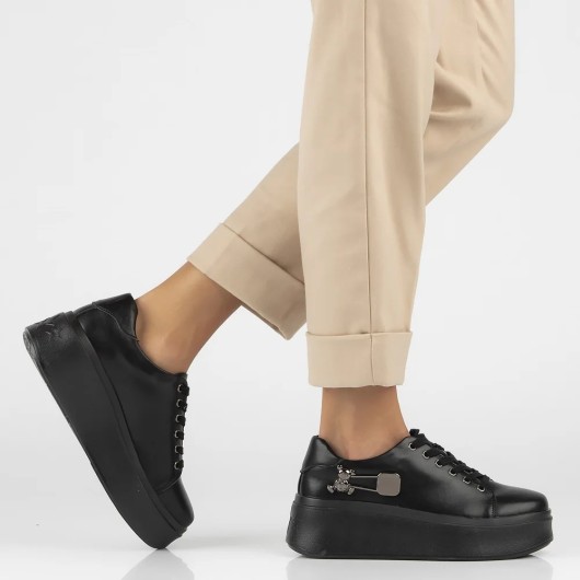 Czarne Skórzane sneakersy Filippo z misiem