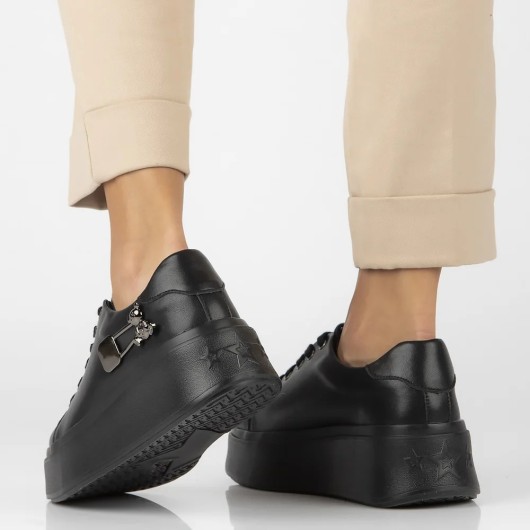 Czarne Skórzane sneakersy Filippo z misiem