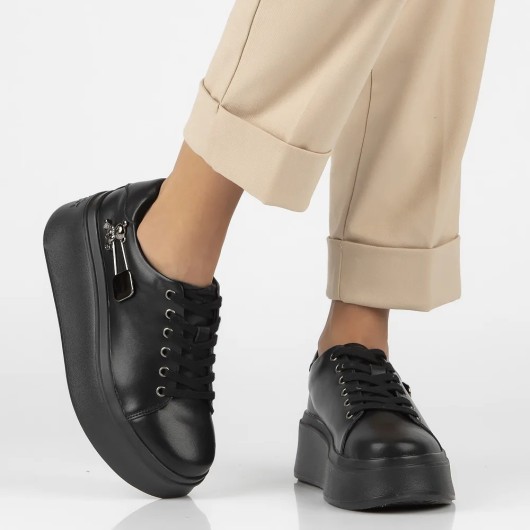 Czarne Skórzane sneakersy Filippo z misiem