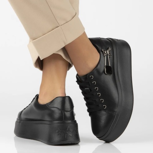 Czarne Skórzane sneakersy Filippo z misiem