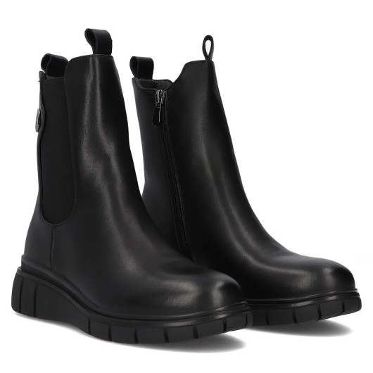 Czarne skórzane botki na platformie Filippo
