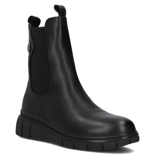 Czarne skórzane botki na platformie Filippo