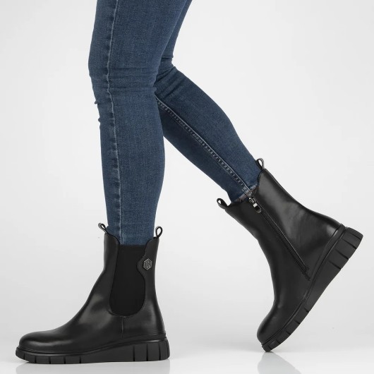 Czarne skórzane botki na platformie Filippo