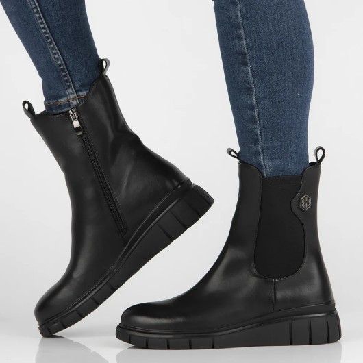 Czarne skórzane botki na platformie Filippo