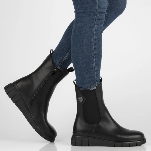 Czarne skórzane botki na platformie Filippo