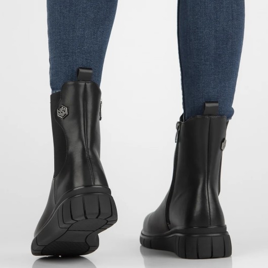 Czarne skórzane botki na platformie Filippo