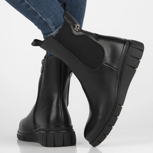 Czarne skórzane botki na platformie Filippo