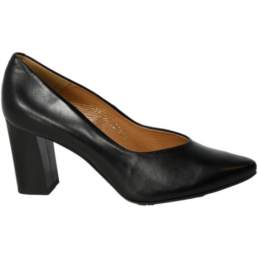 Klasyczne skórzane czółenka czarne na słupku Clasicco