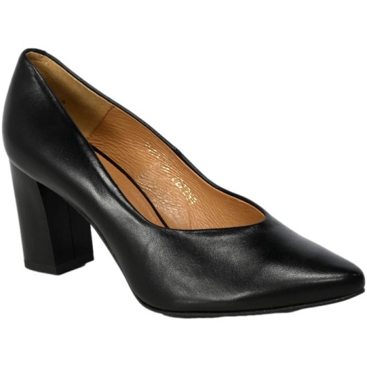 Klasyczne skórzane czółenka czarne na słupku Clasicco