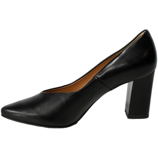 Klasyczne skórzane czółenka czarne na słupku Clasicco