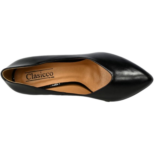 Klasyczne skórzane czółenka czarne na słupku Clasicco