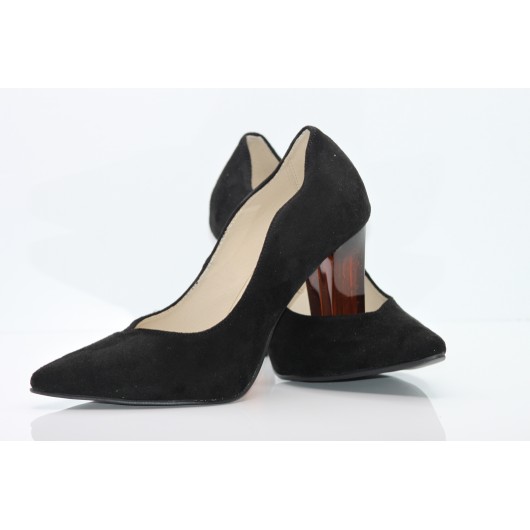 Eleganckie czółenka damskie zamszowe czarne na słupku Krzyś-but