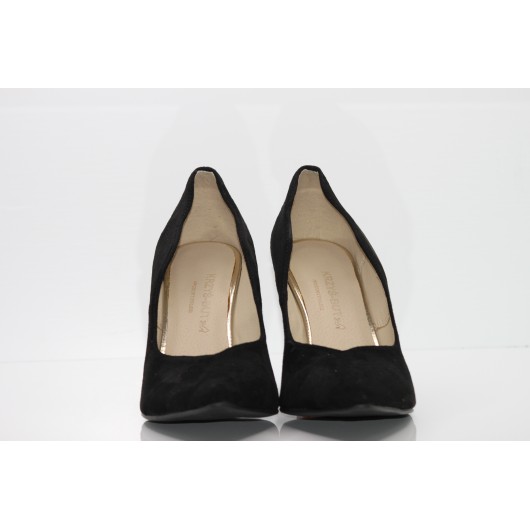 Eleganckie czółenka damskie zamszowe czarne na słupku Krzyś-but