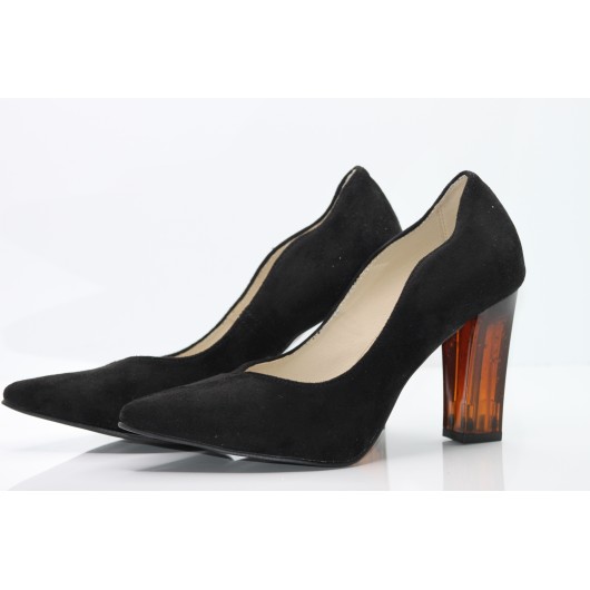 Eleganckie czółenka damskie zamszowe czarne na słupku Krzyś-but