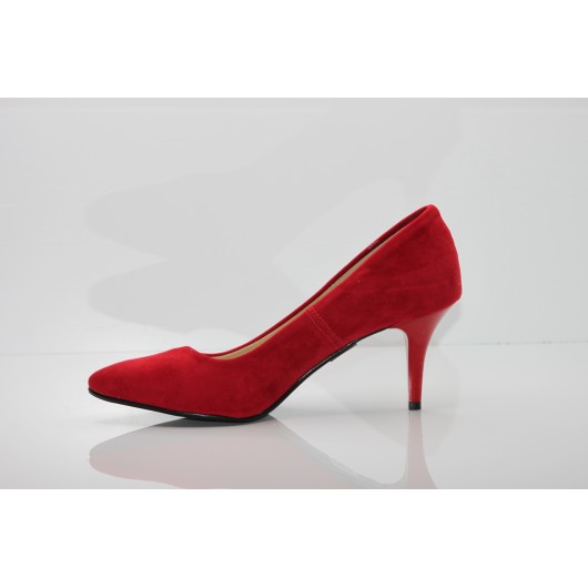 Eleganckie czerwone zamszowe czółenka damskie na szpilce Krzyś-but