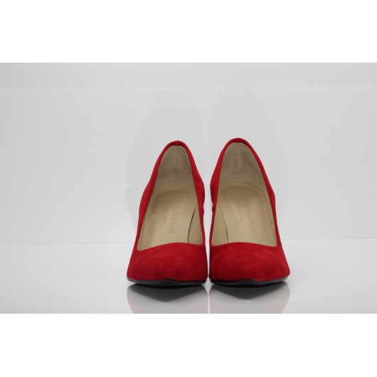 Eleganckie czerwone zamszowe czółenka damskie na szpilce Krzyś-but