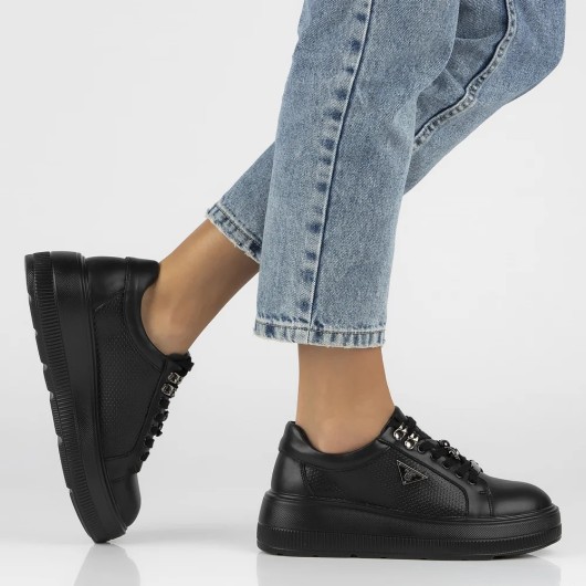 Czarne skórzane sneakersy z ozdobnym misiem Filippo