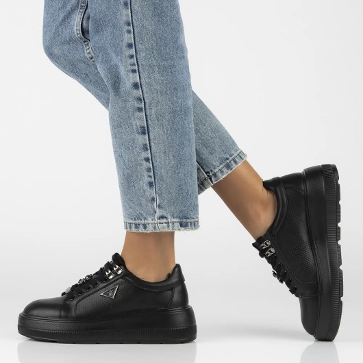 Czarne skórzane sneakersy z ozdobnym misiem Filippo