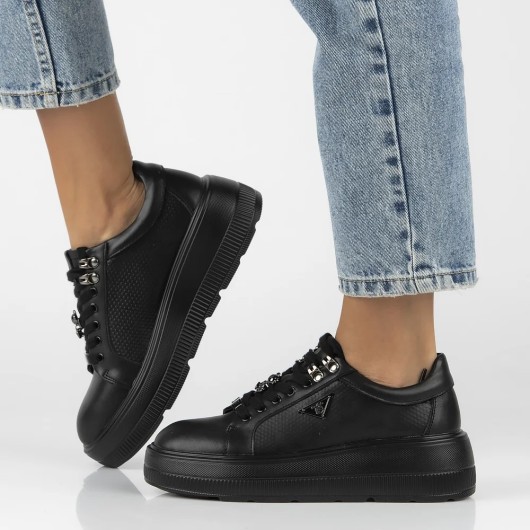 Czarne skórzane sneakersy z ozdobnym misiem Filippo