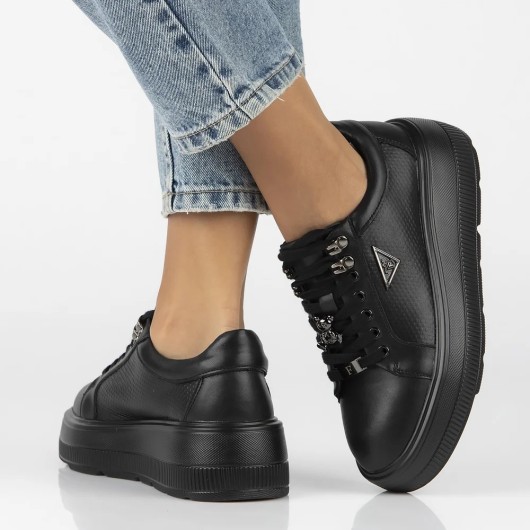 Czarne skórzane sneakersy z ozdobnym misiem Filippo