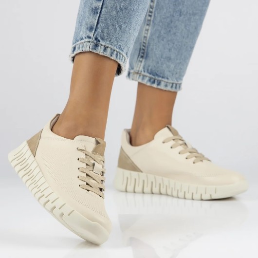 Beżowe skórzane sneakersy damskie Filippo