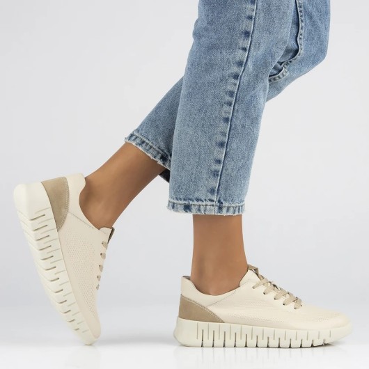 Beżowe skórzane sneakersy damskie Filippo