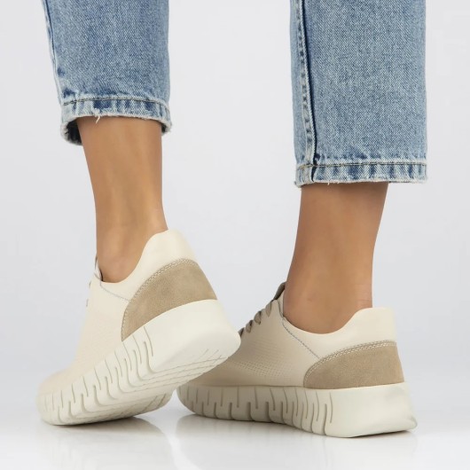 Beżowe skórzane sneakersy damskie Filippo