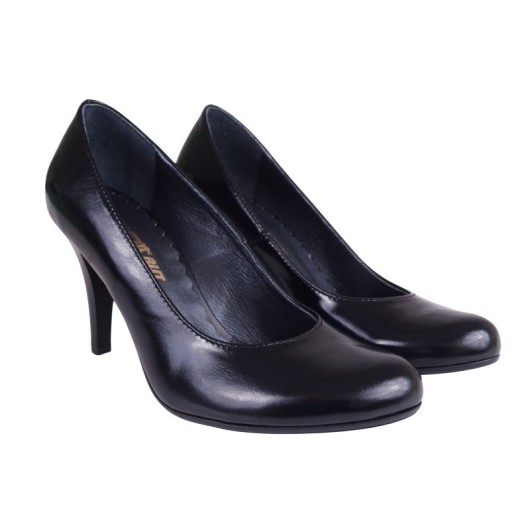 Czółenka damskie skórzane czarne Wielbut