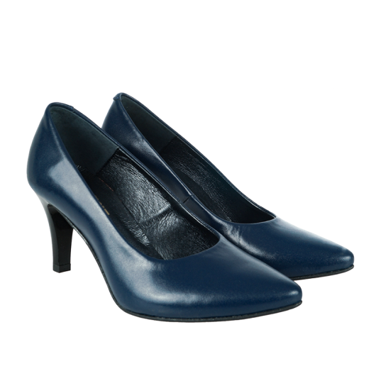 Eleganckie czółenka damskie skórzane granatowe Wielbut na szpilce