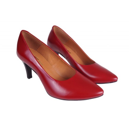 Czerwone czółenka damskie skórzane na szpilce Wielbut
