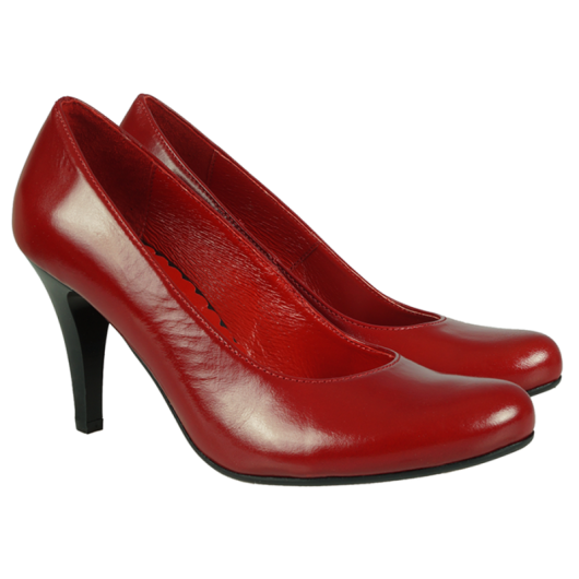 Eleganckie czółenka damskie skórzane czerwone lakierowane Wielbut