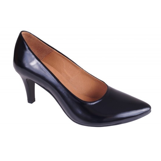 Klasyczne czarne czółenka damskie skórzane Wielbut na szpilce