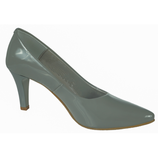 Klasyczne czółenka skórzane lakierowane szare na szpilce Wielbut