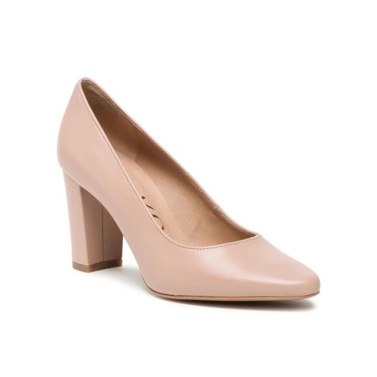 Beżowe czółenka damskie na słupku Ryłko