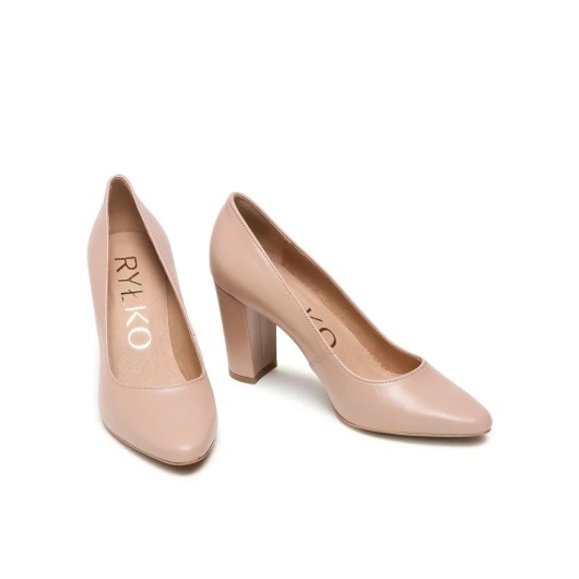 Beżowe czółenka damskie na słupku Ryłko