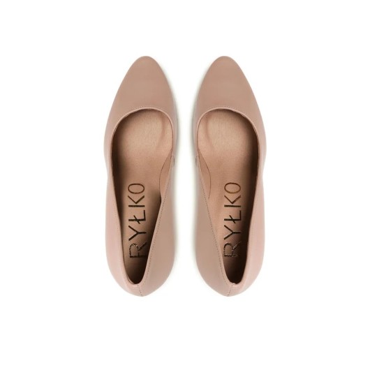 Beżowe czółenka damskie na słupku Ryłko