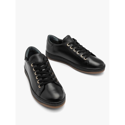 Czarne skórzane sportowe półbuty damskie Ryłko