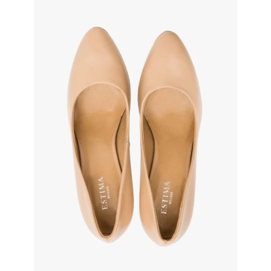 Beżowe skórzane czółenka damskie na szpilce Ryłko Estima