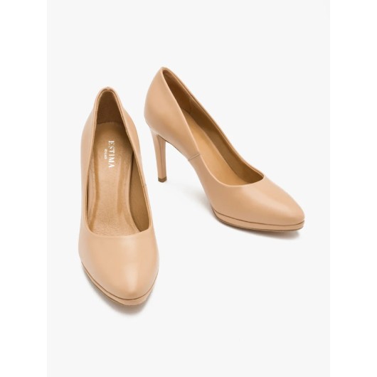 Beżowe skórzane czółenka damskie na szpilce Ryłko Estima