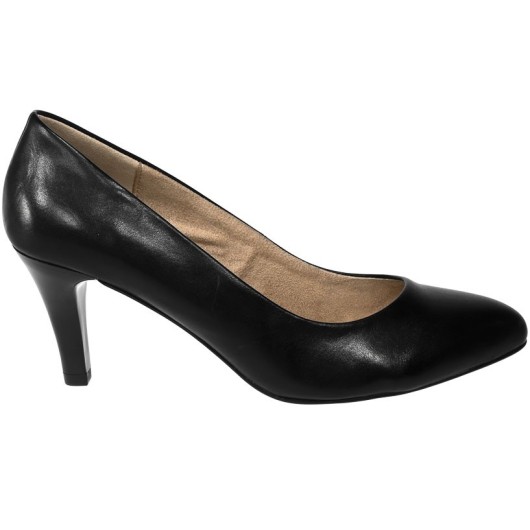 Skórzane czółenka damskie czarne szpilki Caprice