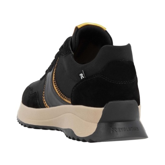 Sneakersy zamszowe damskie czarno-złote Rieker