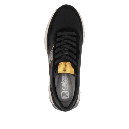 Sneakersy zamszowe damskie czarno-złote Rieker