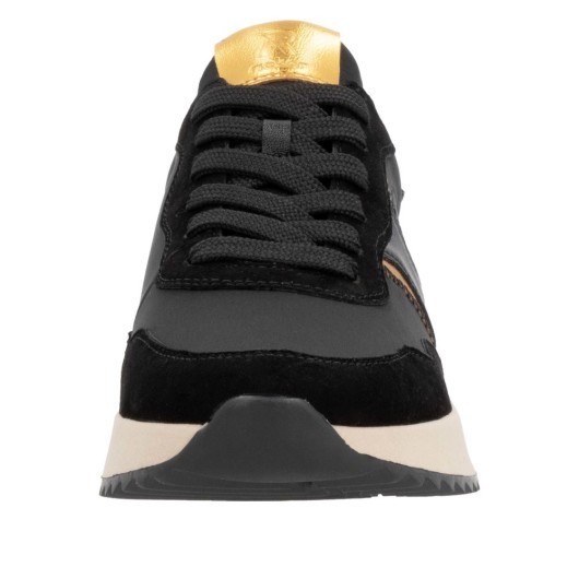 Sneakersy zamszowe damskie czarno-złote Rieker