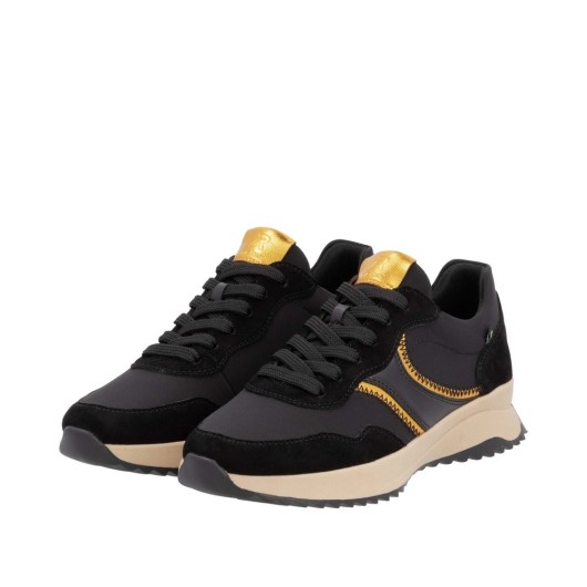 Sneakersy zamszowe damskie czarno-złote Rieker