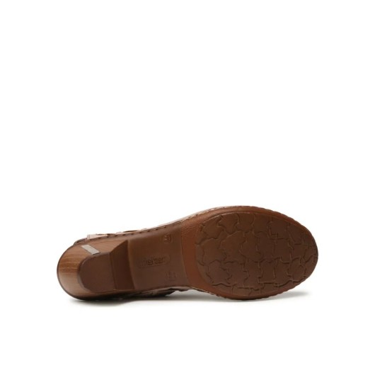 Sandały skórzane damskie beżowe na obcasie typu stożek Rieker